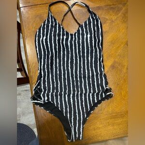 Zaful Striped Black and White one piece bathing suit